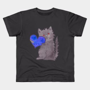 Black cute cat (Kuroo) with Heart Kids T-Shirt